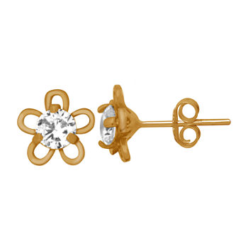 Itsy Bitsy Cubic Zirconia 14K Gold Over Silver Sterling Silver 7.5mm Flower Stud Earrings