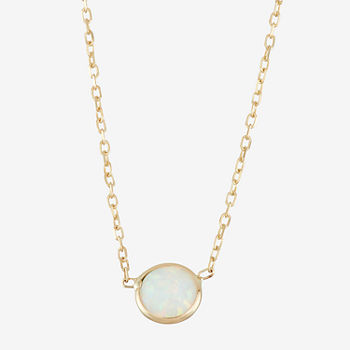 Womens Lab Created White Opal 10K Gold Pendant Necklace