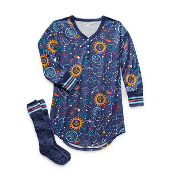 Thereabouts Little & Big Girls Long Sleeve V Neck Nightshirt