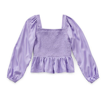 Thereabouts Little & Big Girls Square Neck Long Sleeve Blouse