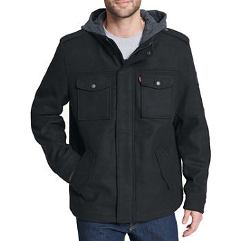 Levi's Mens Wool Blend Hooded Military Jacket