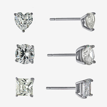 Silver Treasures 3 Pair Cubic Zirconia Earring Set