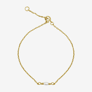 Itsy Bitsy Simulated Pearl 14K Gold Over Silver 6 Inch Cable Chain Bracelet