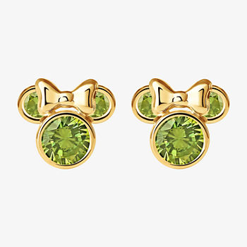 Disney Classics Lab Created Green Cubic Zirconia 10K Gold 7.8mm Minnie Mouse Stud Earrings