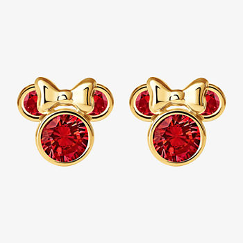 Disney Classics Lab Created Red Cubic Zirconia 10K Gold 7.8mm Minnie Mouse Stud Earrings