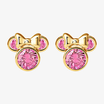 Disney Classics Lab Created Pink Cubic Zirconia 10K Gold 7.8mm Minnie Mouse Stud Earrings