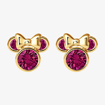Disney Classics Lab Created Red Cubic Zirconia 10K Gold 7.8mm Minnie Mouse Stud Earrings