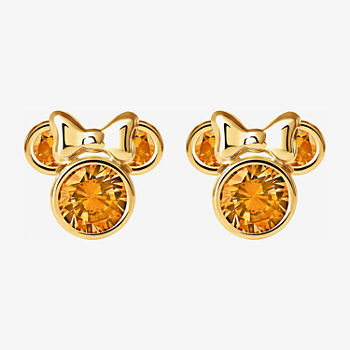 Disney Classics Lab Created Yellow Cubic Zirconia 10K Gold 7.8mm Minnie Mouse Stud Earrings