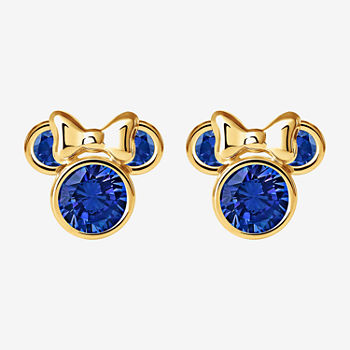 Disney Classics Lab Created Blue Cubic Zirconia 10K Gold 7.8mm Minnie Mouse Stud Earrings
