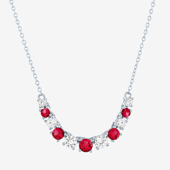 Womens Lab Created Red Ruby Sterling Silver Collar Necklace