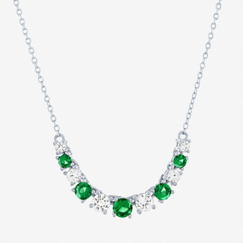 Womens Lab Created Green Emerald Sterling Silver Collar Necklace