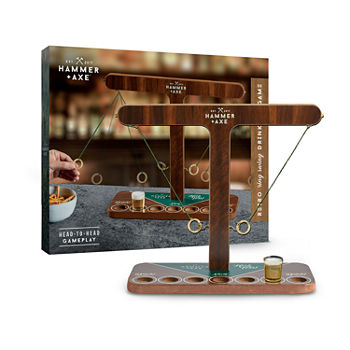 Hammer + Axe Vintage Ring Swing Drinking Game, Handcrafted Wood With Shot Glass