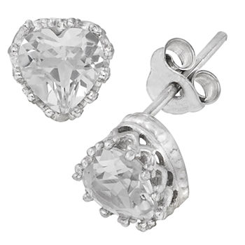 Sterling Silver Lab Created White Sapphire Crown Earrings