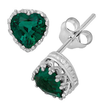 Lab-Created Emerald Sterling Silver Earrings