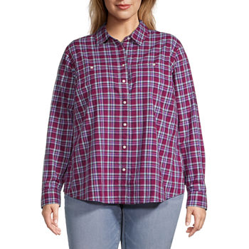 St. John's Bay Plus Womens Long Sleeve Adaptive Regular Fit Button-Down Shirt
