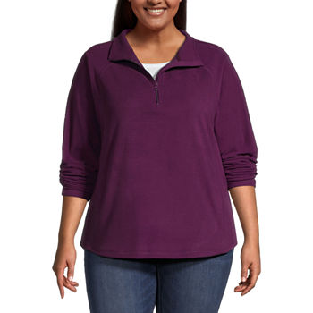 St. John's Bay Plus Womens High Neck Long Sleeve Quarter-Zip Pullover