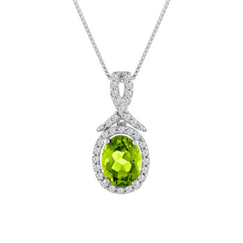 Womens Genuine Green Peridot Sterling Silver Oval Pendant Necklace