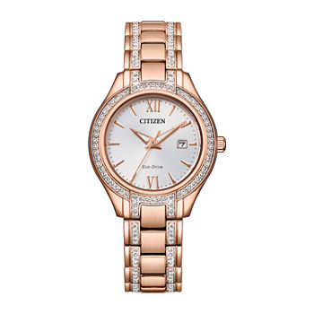 Citizen Silhouette Crystal Womens Crystal Accent Rose Goldtone Stainless Steel Bracelet Watch Fe1233-52a