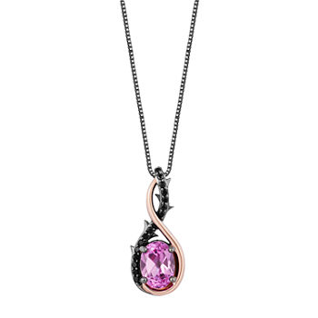 Enchanted Disney Fine Jewelry Womens 1/8 CT. T.W. Lab Created Pink Sapphire 14K Rose Gold Over Silver Maleficent Pendant Necklace