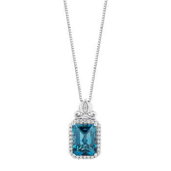 Enchanted Disney Fine Jewelry Womens 1/10 CT. T.W. Genuine Blue Topaz Sterling Silver Cinderella Pendant Necklace