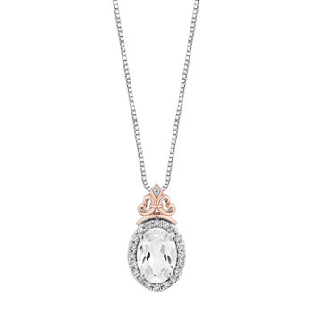 Enchanted Disney Fine Jewelry Womens 1/10 CT. T.W. Lab Created White Sapphire 14K Rose Gold Over Silver Princess Pendant Necklace