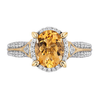 Enchanted Disney Fine Jewelry Womens 1/4 CT. T.W. Genuine Orange Citrine 14K Gold Over Silver Belle Cocktail Ring