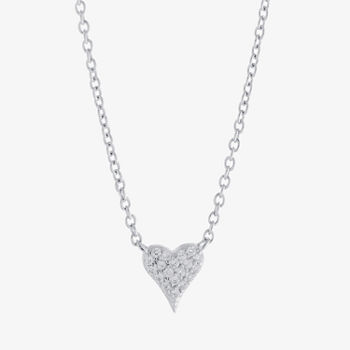 Silver Treasures Cubic Zirconia Sterling Silver 16 Inch Cable Heart Pendant Necklace