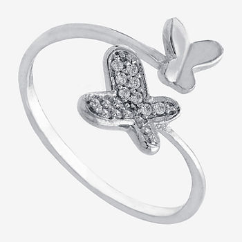 Silver Treasures Cubic Zirconia Sterling Silver Butterfly Band