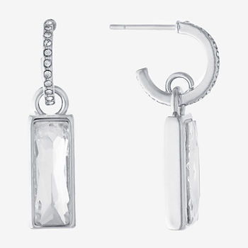 Sparkle Allure Crystal Pure Silver Over Brass Rectangular Drop Earrings