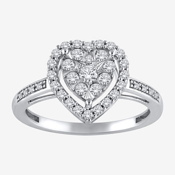 Womens 1/2 CT. T.W. Genuine White Diamond 14K White Gold Heart Cocktail Ring