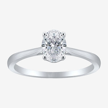 Womens 1 CT. T.W. Lab Grown White Diamond 10K White Gold Oval Solitaire Engagement Ring