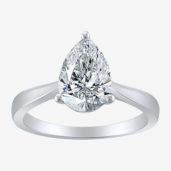 Womens 2 CT. T.W. Lab Grown White Diamond 10K White Gold Pear Solitaire Engagement Ring
