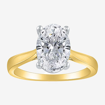 Womens 3 CT. T.W. Lab Grown White Diamond 14K Two Tone Gold Oval Solitaire Engagement Ring
