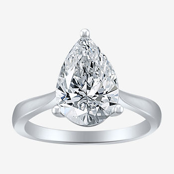 Womens 3 CT. T.W. Lab Grown White Diamond 14K White Gold Pear Solitaire Engagement Ring