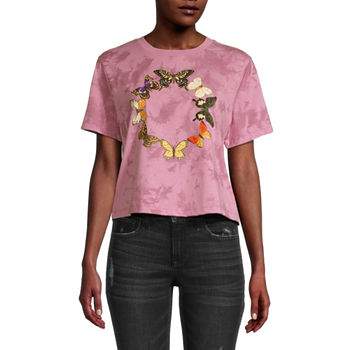 Butterfly Juniors Womens Cropped Graphic T-Shirt