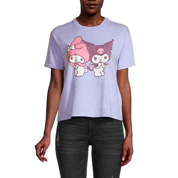 Juniors My Melody And Kuromi Cropped Womens Crew Neck Short Sleeve Graphic T-Shirt