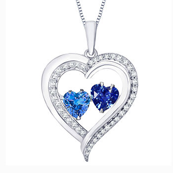 Love in Motion™ Lab-Created Blue And White Sapphire Sterling Silver Double Heart Pendant Necklace