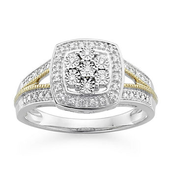 diamond blossom 1/10 CT. T.W.  Diamond Miracle Plate Cushion Sterling Silver with 14k Gold over Silver Accent Ring