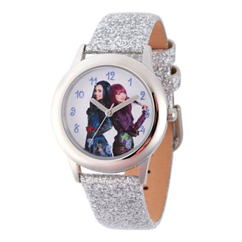 Disney Descendants Girls Silver Tone Leather Strap Watch Wds000253