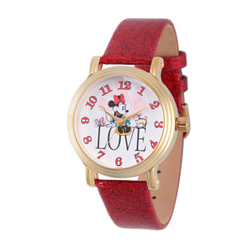 Disney Minnie Mouse Womens Red Leather Strap Watch Wds000254