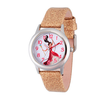 Disney Princess Elena of Avalor Girls Gold Tone Leather Strap Watch Wds000281