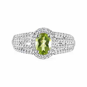 Womens Genuine Green Peridot Sterling Silver Oval Cocktail Ring