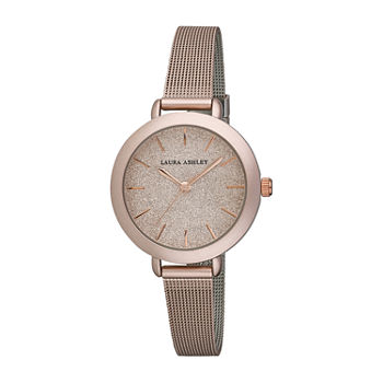 Laura Ashley Womens Stainless Steel Rosegold Mesh Band Watch-LA31069RG
