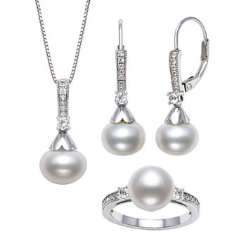 Lab Created White Cultured Freshwater Pearl Sterling Silver 3-pc. Jewelry Set
