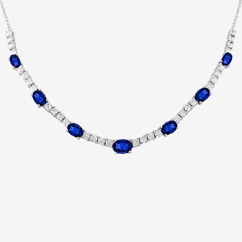 Womens Lab Created Blue Sapphire Pure Silver Over Brass Collar Necklace