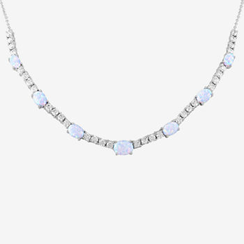 Womens Lab Created White Opal Pure Silver Over Brass Collar Necklace