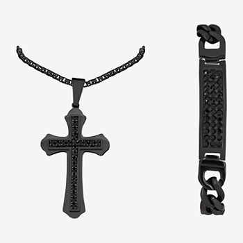 Black Cubic Zirconia Stainless Steel Cross 2-pc. Jewelry Set