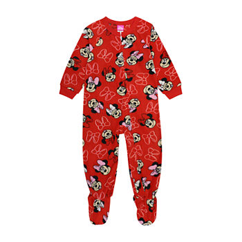 Disney Collection Toddler Girls Mickey and Friends Minnie Mouse Long Sleeve Footed One Piece Pajama