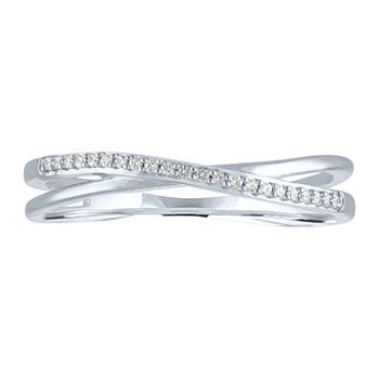 Womens Diamond Accent Genuine White Diamond 10K White Gold Crossover Stackable Ring