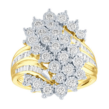 Womens 1 CT. T.W. Genuine White Diamond 10K Gold Cocktail Ring